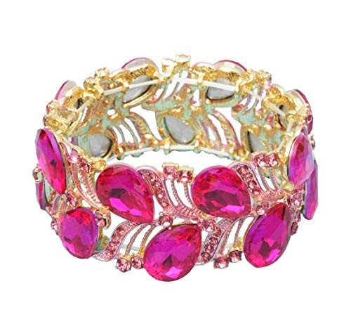 CSY Elegant Stretch Bangle Bracelets Bridal Art Deco Teardrop Crystal Elastic Wide Statement Bracelet for Women Party Prom