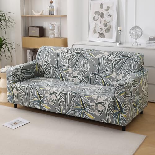 Image of HOKIPO Polyester Blend Printed 5 Seater Fully Covered Sofa Cover in 3 Seater and 2 Seater Configuration, Frost Grey Marginata (AR-5128-D7 + AR-5129-D7)