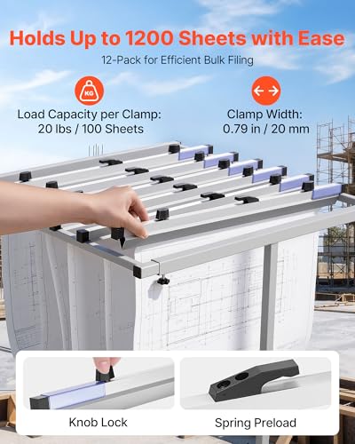 Image of VEVOR Blueprint Clamps, 24 Inches, Blueprint Hanging Clips Binding Strips, Aluminum Construction, Document Storage, for Blue Print, Maps, Construction Paper Posters Plans Drawings Arts, Pack of 12