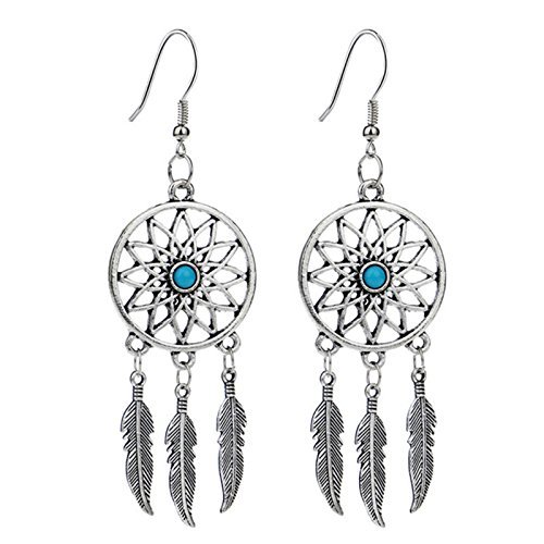 Carry stone Boucles d'oreilles Attrape-rêves rétro Vintage pour Femmes et Filles avec Attrape-rêves en Forme de Goutte Turquoise Cover