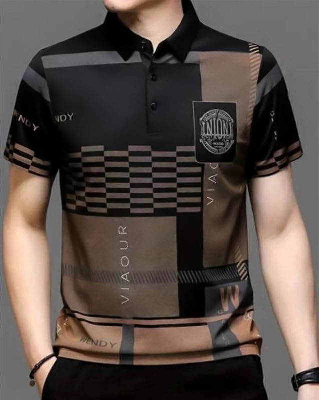 Image of AUSK Men Printed Polo Neck Cotton Blend T-Shirt (Regular Fit, Half Sleeve) || Tshirts for Mens