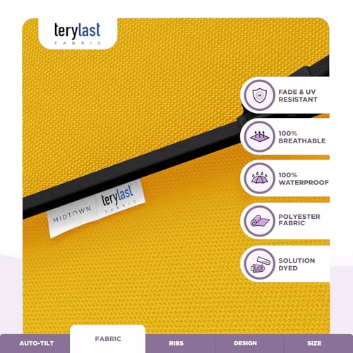 Image of Midtown Umbrellas 10-Year-No-Fade - 8 Ft - UV Proof Sunflower (Yellow) Fabric - Umbrella Outdoor Patio, Auto-Tilt Aluminum Frame Patio Umbrella for Garden, Pool & Deck - Black Pole