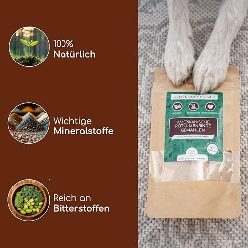 Wolfsbacher Ulmenrinde Pulver für Hunde und Katzen [60g] - Slippery Elm Bark - Amerikanische Ulmenrinde, Unterstützt Magen und Darm auf natürliche Weise