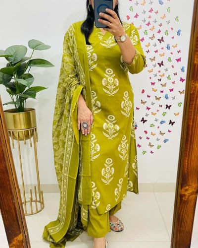 Image of Rangnavi Women's Floral Printed Stright Kurta with Pant & Dupatta Set | Kurta set