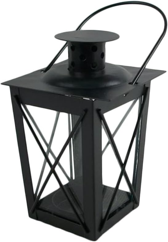 DADA Mini Metal Candle Lantern with Handle,for Both Indoor and Outdoor, Vintage Candle Tea Light Holder Garden Wedding Decoration (black)