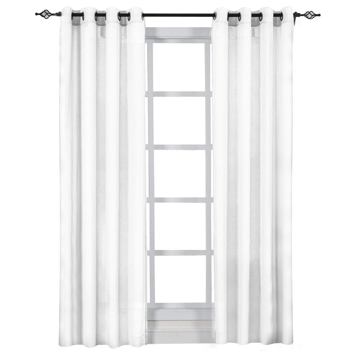 Zestaw 2 paneli o wymiarach 200 cm szer. x 246 cm dł. – jednokolorowe białe zasłony – przelotki Abri, przezroczyste panele zasłonowe, 127 cm na 244 cm każdy panel. Opakowanie zawiera zestaw 2 paneli o