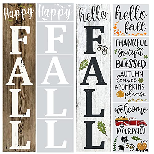 Large Fall Stencils for Painting on Wood, Canvas - 10”x10” Stencil Pack Includes a Blessed and a Hello Fall Stencil- Seasonal Farmhouse Stencils - Reusable Paint Stencil Set for Signs & DIY Crafts