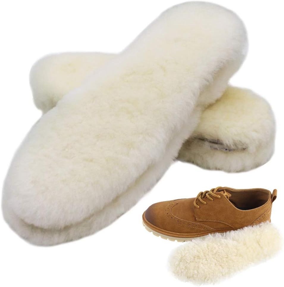 Bacophy 2 Pairs Genuine Thick Sheepskin Fleece Insoles for Women, Premium Warm Fluffy Wool Replacement Cozy Breathable Inner Soles for Shoes Boots Slippers Women Size 6