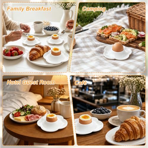 Foto von 6 Stück Eierbecher aus Kunststoff, Weiße Eierbecher in Blütenform, Brunch