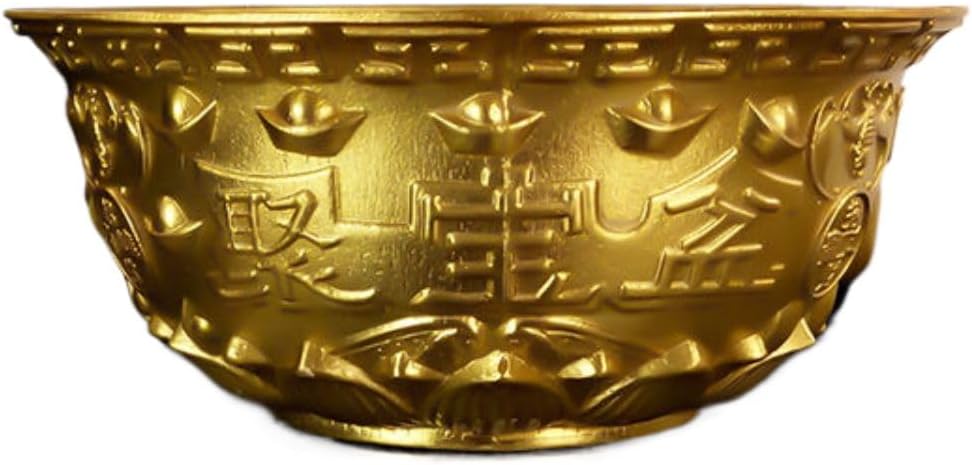纯铜 Feng Shui Figurine Golden Treasure Basin 聚宝盆摆件 Feng Shui Figurine Home Office Decor Chinese Gifts 招财家居客厅办公室玄关装饰店铺开业礼品乔迁礼物 8048