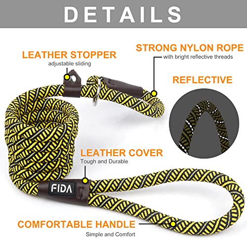 Fida Durable Slip Lead Dog Leash, 6 Ft X 3/8" Heavy Duty Dog Loop Leash, Comfortable Strong Rope Slip Leash For Small Dogs And Puppies, No Pull Pet Training Leash With Highly Reflective (3/8", Yellow) #TOP1