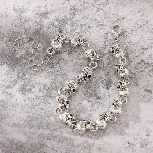 Pulsera de acero inoxidable con cuentas de calavera para hombre y mujer miniatura 3