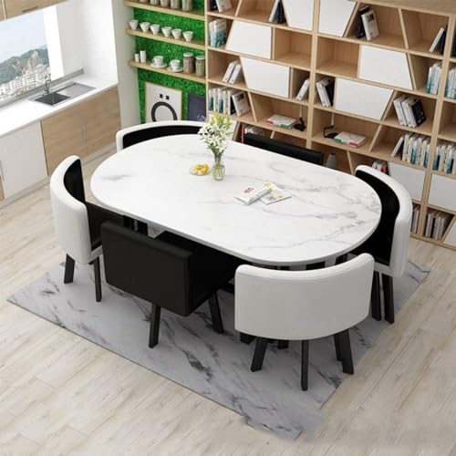 WAFTING Esstisch Oval 160x90x75cm - Travertin Optik Platte Für 4-6 Personen - Moderner Küchentisch