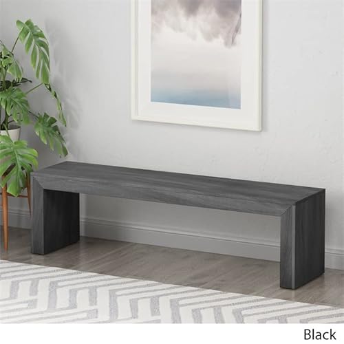 Jacqueline Farmhouse Acacia Wood Dining Bench, Black #TOP6