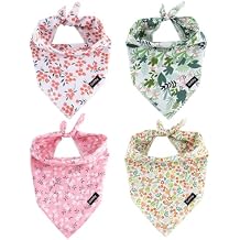 Summer Spring Dog Bandanas-4PCS Pink Green Orange Floral Printing Dog Scarf Bib Kerchief Breed for Girl Dogs Large Medium Pets Gift