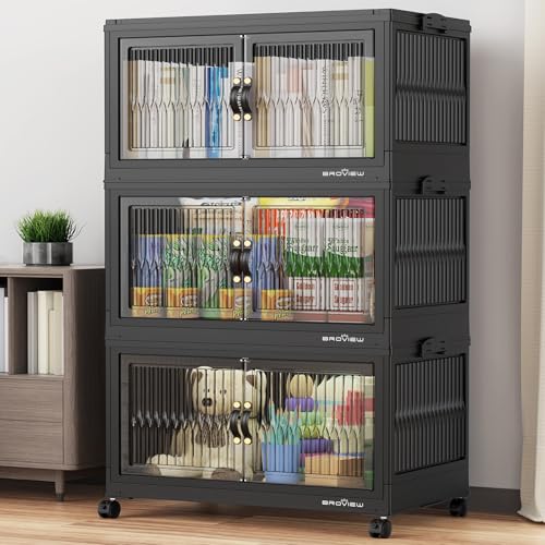 Image of BROVIEW 360Qt Stackable Storage Bins with Lid for Home Dorm, 3Pack Black