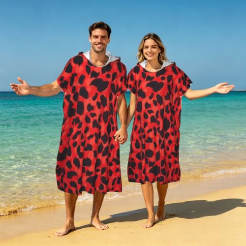 Poncho à capuche en microfibre léopard rouge - Poncho d'été léger pour le surf - 7