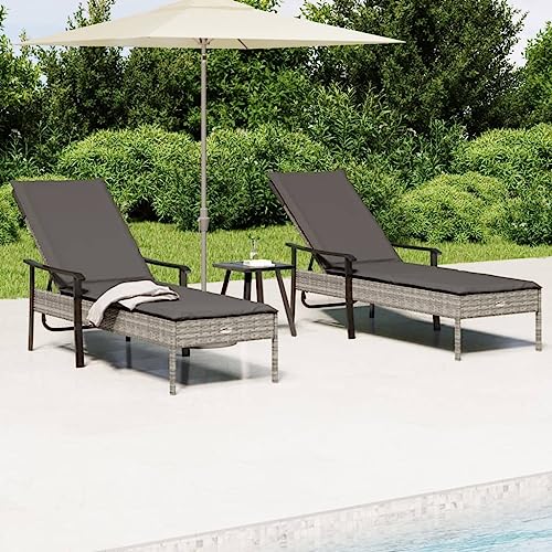 JHQHSM Hamacas de jardín con mesa y cojines de ratán gris, muebles de jardín con respaldo ajustable y marco de acero pulverizado para terraza, balcón