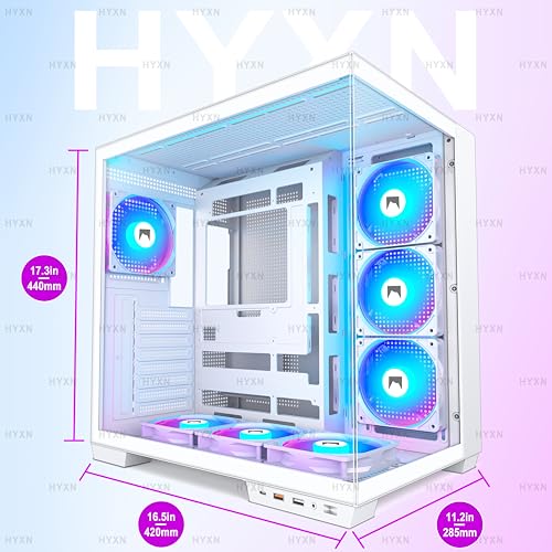 Image of H1 HYXN ATX PC Case - Pre-Installed with 7 PWM ARGB Fans - Dual Cavity Mid-Tower PC Gaming Case - with Type-C - Can Hold up to 3X 360mm Radiator Support simultaneously (White, H1)