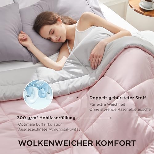 BEDSURE Bettdecke Ohne Bezug 135x200 - Bettdecke 135x200 für Allergiker, Warm & Gemütlich Ganzjahresdecke 300GSM Füllung, Waschbare Duvet für 4 Jahreszeiten, Pinkesque/Grau 3