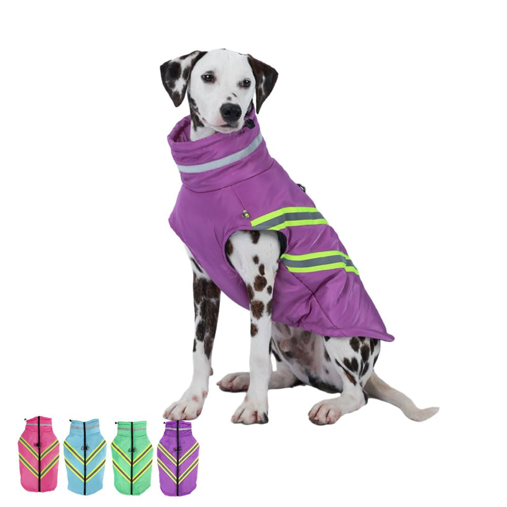 FANSU Dog Coats Waterproof, Winter Warm Dog Jacket Vest Pet Clothes for Cold Weather Soft Cozy Dog Coats With Harness Hole for Small Medium Large Dogs (M,violet)