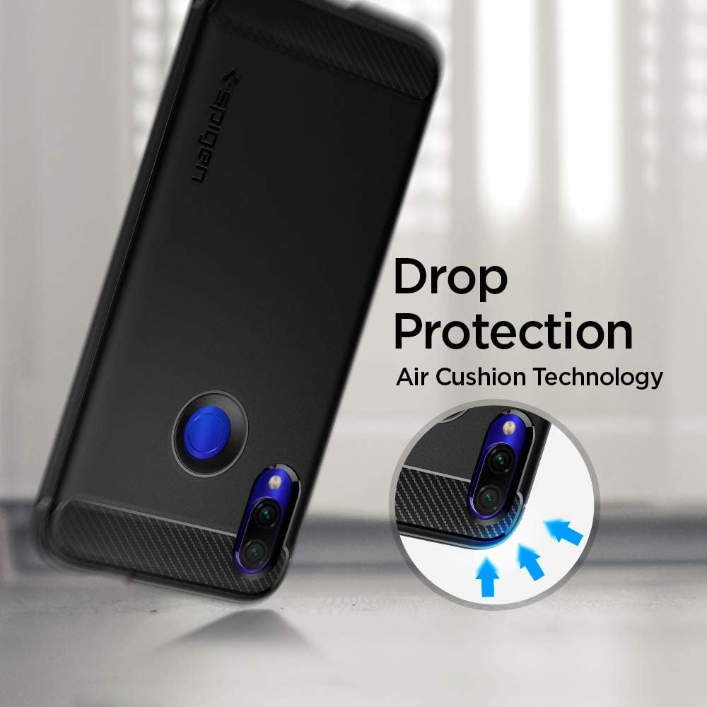 Spigen S34CS26086 Rugged Armor Compatible, Robust TPU Silicone Black Protective Case Stylish Carbon Design Mobile Phone Case Matte, RA Black, Xiaomi Redmi Note 7 (Pro)