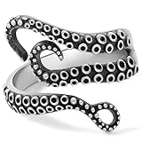 SA SILVERAGE Rings, Mens Jewelry Stainless Steel Octopus Rings for Women Men Party Wedding Band Vintage Punk Goth Adjustable Cool Ring Sea Monster