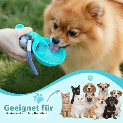 Tragbare Haustiere Trinkflasche, 285ml Edelstahl Wasserflasche für Hunde, Auslaufsichere Reise Trinknapf für Katzen mit Faltbarem Silikonnapf für Spaziergänge und Wanderungen Im Freien