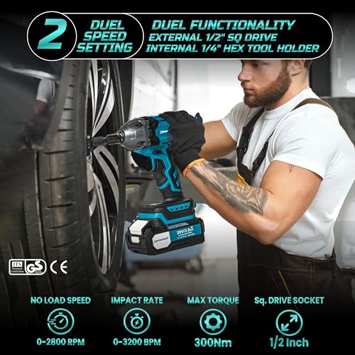 Image of Tomahawk TSW-9548 Cordless Impact Wrench | 20 V - 3.0 Ah Battery | Brushless Motor, High Torque | With LED Light and Battery Indicator