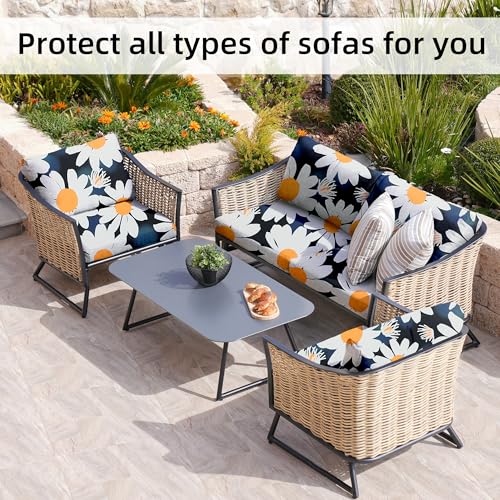 Image of BIETYONE 8Pcs Stretch Patio Cushion Covers,Outdoor Couch Covers Replacement,Outdoor Couch & Sofa Slipcovers,for Patio Furniture Cushion Covers,Washable Reusable urniture Protector(Chrysanthemum,8PCS)