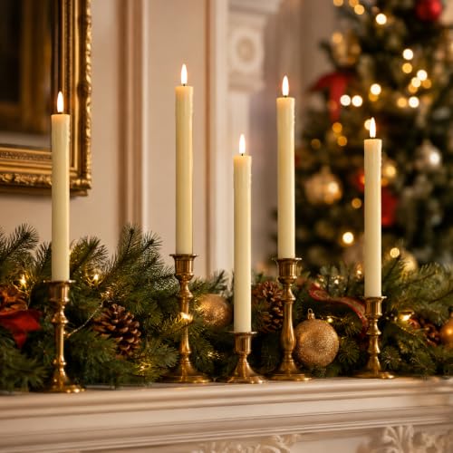 Image of Lezonic Flameless Taper Candles with Remote Timer, Battery Operated Flickering LED Fake Candles for Dining Table Centerpiece Wedding Christmas Mantel Decor, 0.8 x 9.5 inch