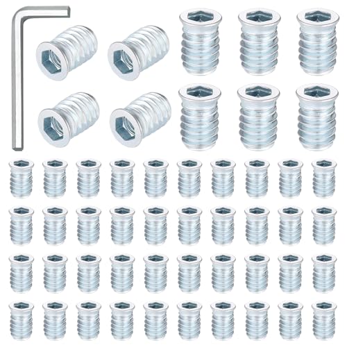 NLONLL 50 Piezas M8 Tuercas para Madera Tuercas de Inserción M8 X 20 mm Tuercas Embutir Madera de Aleación de Zinc Tuercas de Rosca con Llave Hexagonal para Muebles de Madera