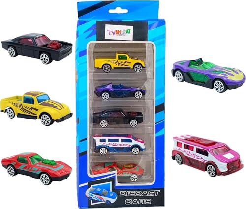 Image of ToyBharat Free Wheel Metal Car Set of 5 in Multicolour with Pullback Action is a Fun and Safe Toy Set for Kids. Compact, Realistic, and Engaging-Perfect as a Toy Gift for Indoor and Outdoor Play.