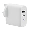 Amazon Basics 63W Two-Port GaN Wall Charger with 1 USB-C (45W) and 1 USB-A Port (18W) for Laptops, Tablets and Phones with Power Delivery - White (non-PPS)