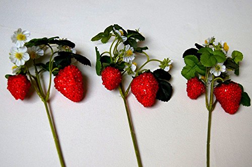 Rami di fragole artificiali, 30 cm, 3 pezzi