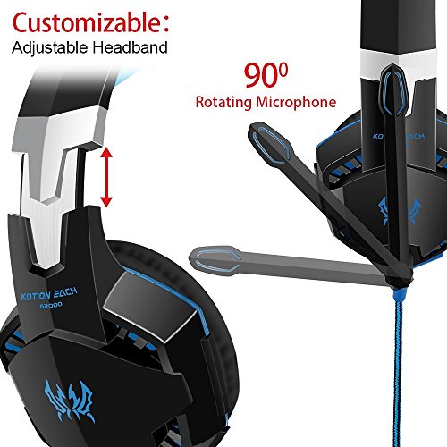 Andoer EACH G2000 Over-ear gaming-hoofdtelefoon, headset, oortelefoon, hoofdband met microfoon, stereo bass, LED-licht voor PC Game - Afbeelding 3