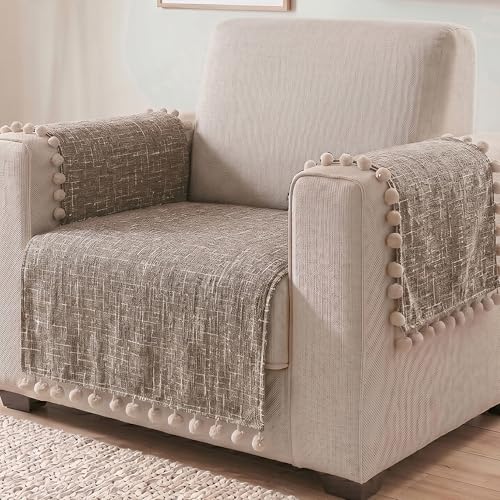 Image of Story@Home Chenille Sofa Mat for Single Sofa Cover (76x61Cm) & Arm Rest Covers | Anti Slip Cover for 1 /2 /3 Seater & L Shape Sofa Cover - Caramel & Cream
