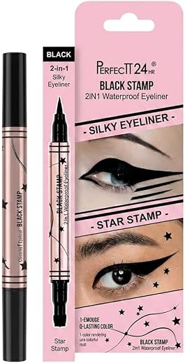 PerfecTT 24HR Black Stamp 2-in-1 Waterproof Eyeliner with Silky Liner and Star Stamp, Black