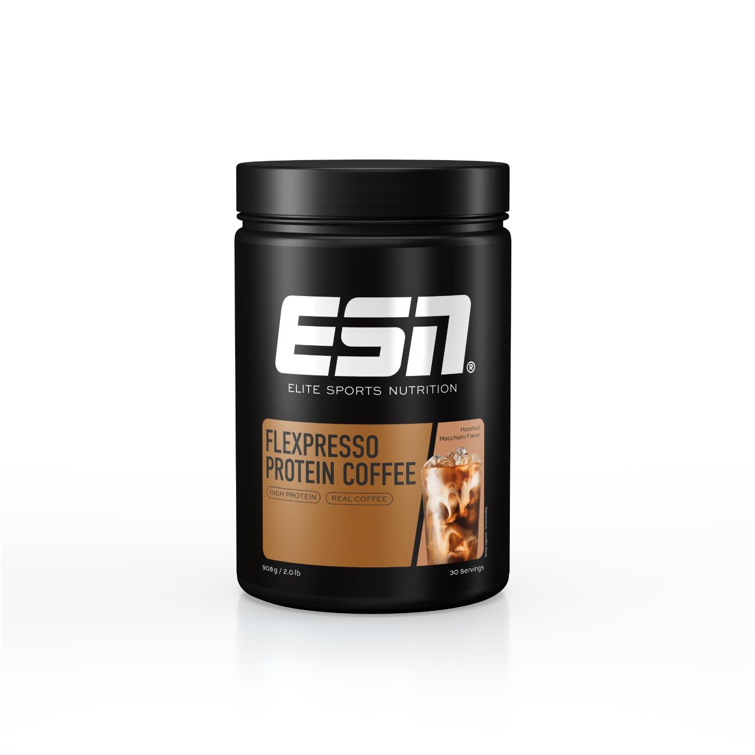 ESN Flexpresso Protein Coffee, Hazelnut Macchiato, 908 g, 2 lbs, 30 Servings - Whey Protein Powder with Real Coffee