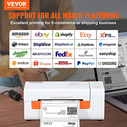 VEVOR Imprimante d'Étiquettes Thermique Direct 4x6 Code à Barres USB Haute Vitesse 150 mm/s 203 dpi pour Colis Expédition Compatible avec Amazon/eBay/Etsy/UPS Prise en Charge Windows/MacOS/Linux Blanc – Image 3