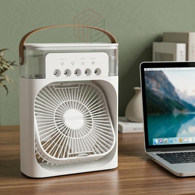 Image of Drumstone TopRated 𝟏𝟓𝐘𝐫 𝐖𝐚𝐫𝐫𝐚𝐧𝐭𝐲 Portable Air Conditioner Fan, Mini Evaporative Cooler with 1 /2 /3H Timer, 3 Wind Speeds & 3 Spray Modes - White, USB Powered Adjustable LED Light Timer