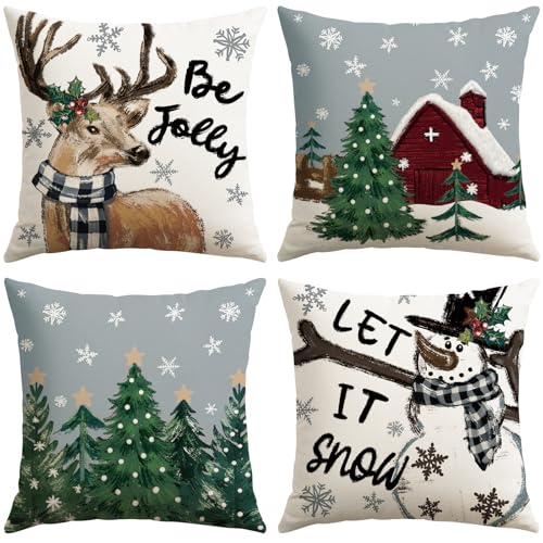 Artscope 4er Set Schneemann und Elch Kissenbezüge 50x50cm Weihnachten...