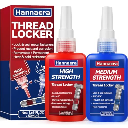 Thread Lock Blue and Red, Threadlocker Removable & Permanent, Thread Locker for Nuts, Bolts, Fasteners and Metals, Against Losening and Leakage (Medium 50 ml *1 + High 50 ml *1)