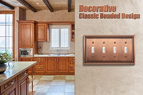 Image of Henne Bery Sunken Pearls Heavy Duty Decorative Wall Plate Switch Plate Outlet Cover (Quad Toggle, Antique Copper)
