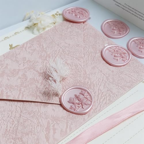 Pilloze 50Pcs Pink Olive Branch Wax Seal Stickers, 3D Self-Adhesive Pink Wax Seal Stickers for Envelope or Wedding Invitation Good Adhesion and Easy to Use — view 4