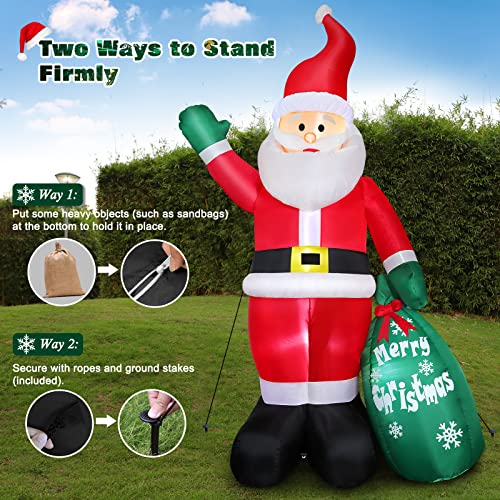 8 Ft Christmas Inflatable Santa Claus Outdoor Decoration For Yard, Blow Up Santa Decor With Big Gift Bag, Built-In Led Lights For Garden Patio Lawn Home Indoor Winter Holiday Party, Ip44 Weatherproof #TOP3