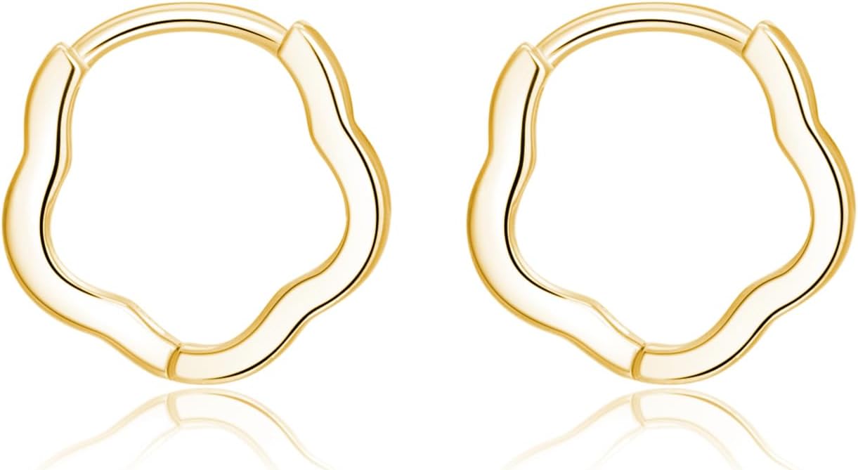 Reffeer Solid 925 Sterling Silver Flower Shape Hoop Earrings for Women Teen Girls Flower Hoop Earrings Minimalist Huggie Earrings