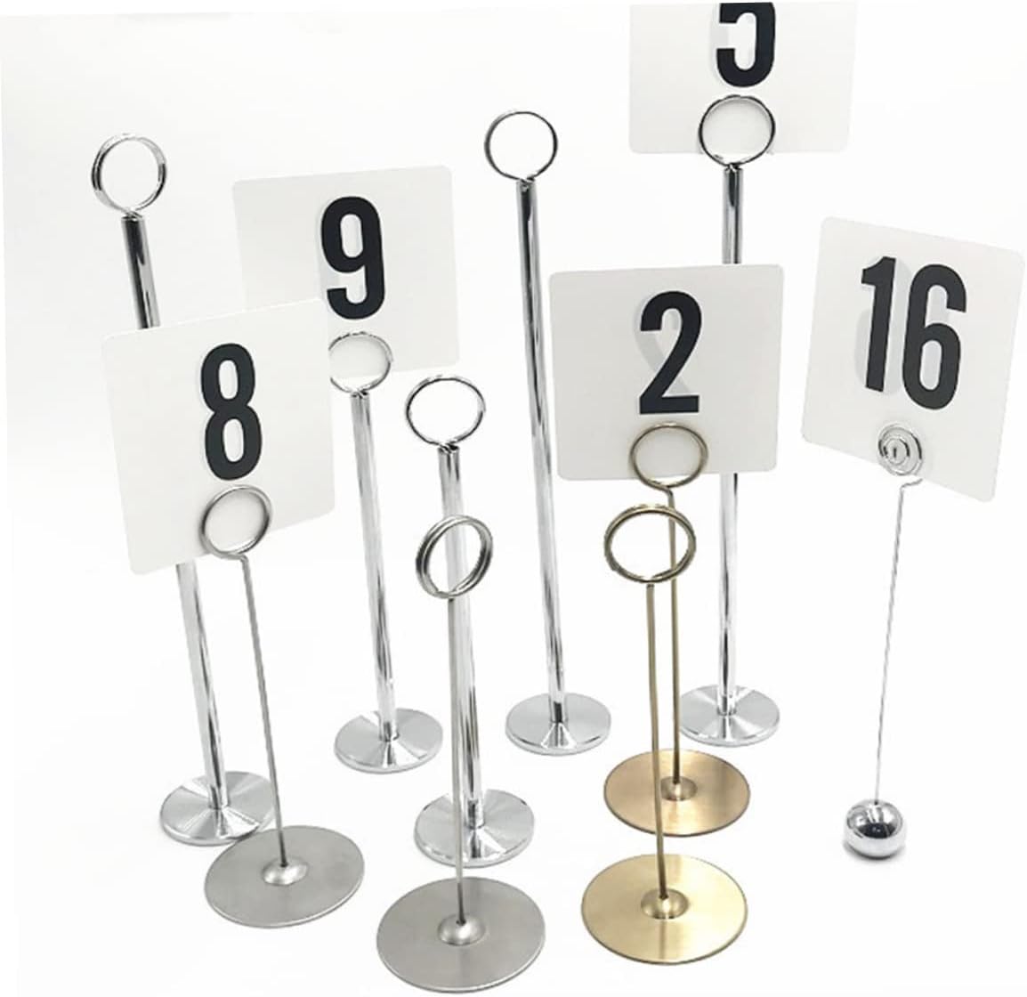 Housoutil 12PCS Golden Stainless Steel Table Number Holders Creative Photo Clips for Weddings Parties and Events and Stylish Table Number Racks Random Color