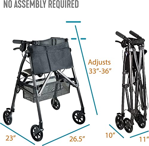 Stander Ez Fold-N-Go Rollator, Lightweight Folding Mobility Rolling Walker For Seniors And Adults, 6-Inch Wheels, Locking Brakes, And Padded Seat With Backrest, Regal Rose #TOP1
