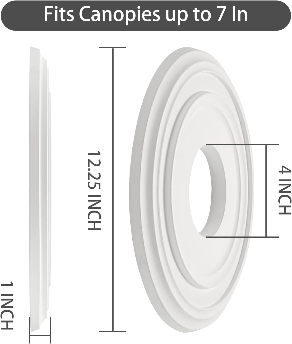 EIFHYT White PU Ceiling Medallions for Light Fixtures and Ceiling Fans, 12-2/8"OD x 4" ID x 1" P (Fits Canopies up to 7")